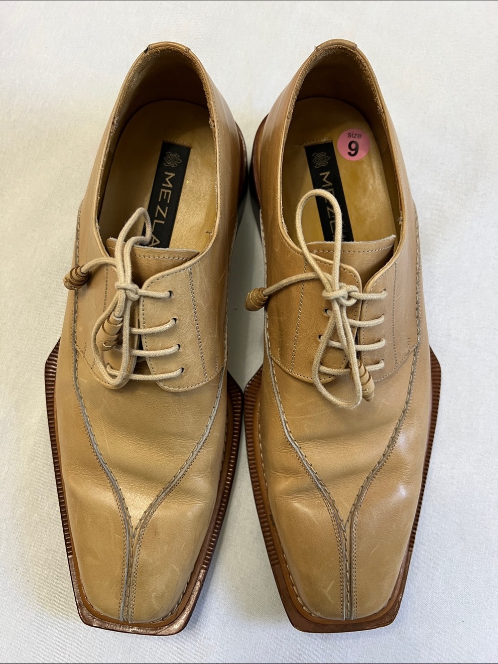 Vintage Mezlan Spain Rutana Tan Leather Split Toe Square Oxfords Shoes Size 9 M